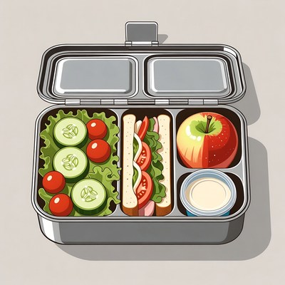 Open Lunchbox with Sandwich and Apple