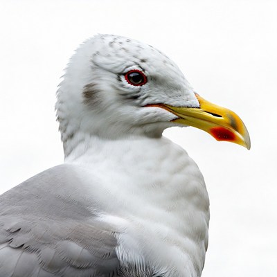 Close-up seagull head on white background