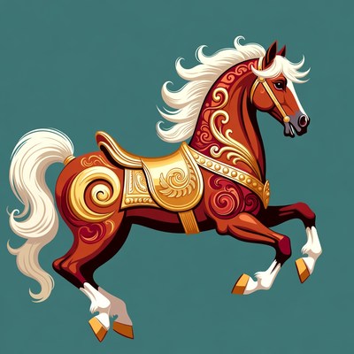Ornate Red Horse with Saddle Illustration