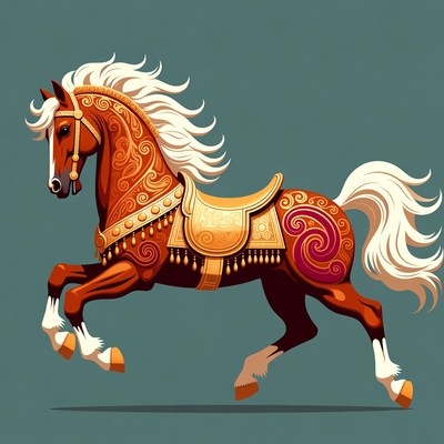 Ornate Golden Horse Galloping