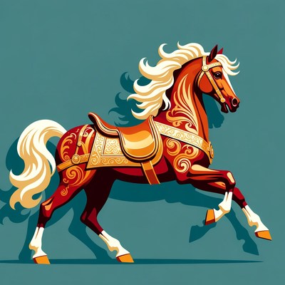 Galloping Horse with Ornate Saddle