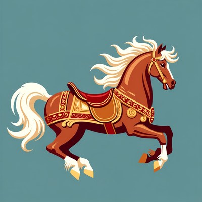 Galloping Horse with Ornate Saddle