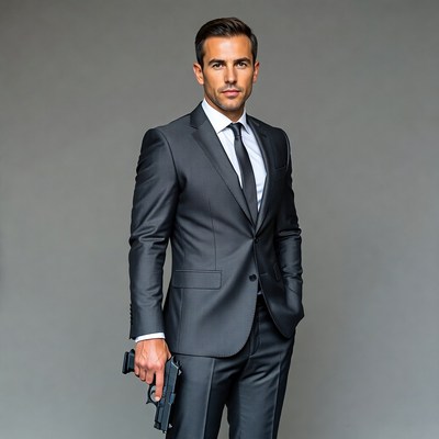 Man in suit holding gun