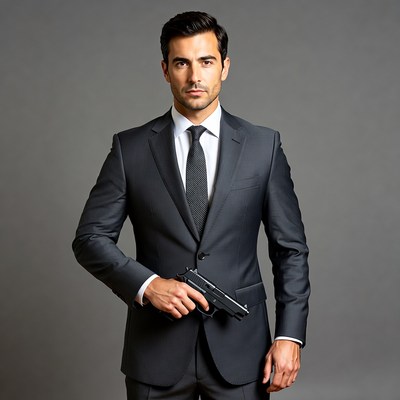 Man in suit holding gun