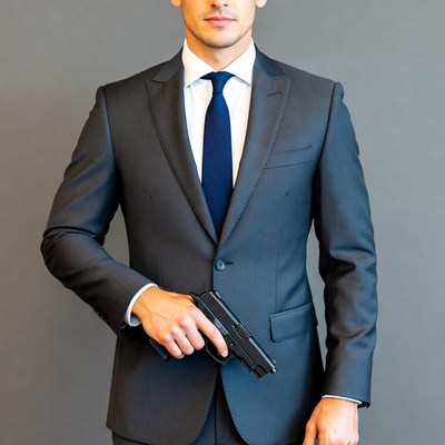 Man in Suit Holding Gun