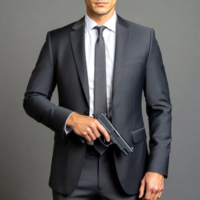 Man in suit holding handgun