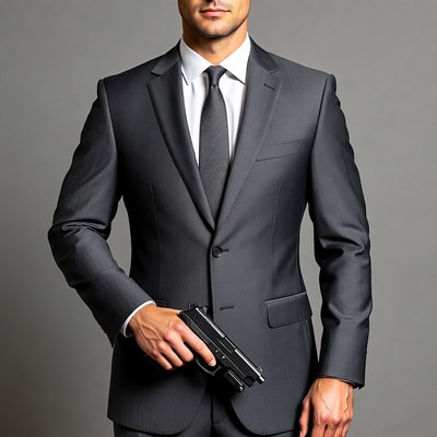 Man in suit holding gun