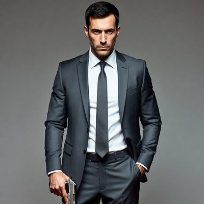 Man in suit holding gun
