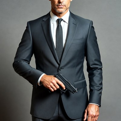 Man in suit holding gun