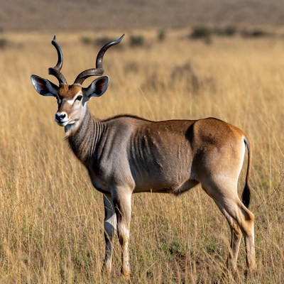 Kudu standing in savanna grass