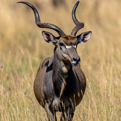 Kudu standing in dry grass