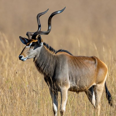 Kudu standing in savanna grass