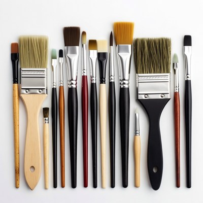 Assortment of Paintbrushes on White Background