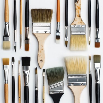 Assortment of Paintbrushes on White Background