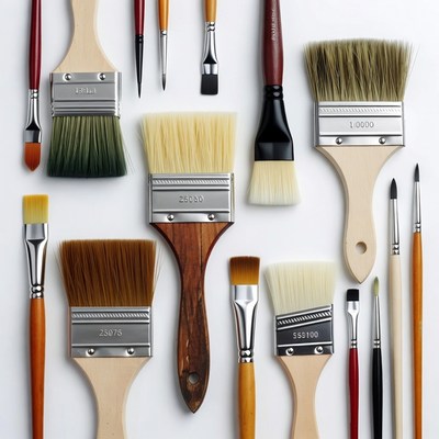 Variety of Paintbrushes on White Background