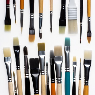 Variety of Paintbrushes on White Background