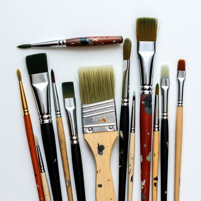 Assortment of Paintbrushes on White Background