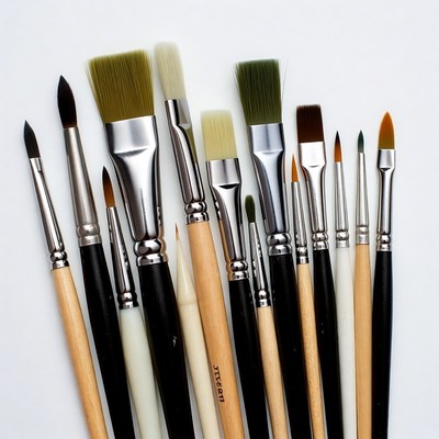 Variety of Paintbrushes on White Background