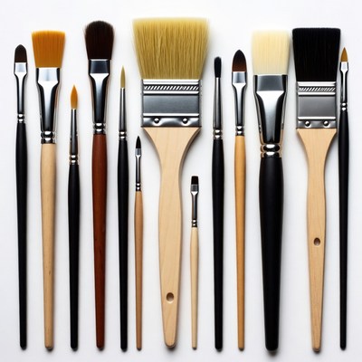 Variety of Paintbrushes on White Background