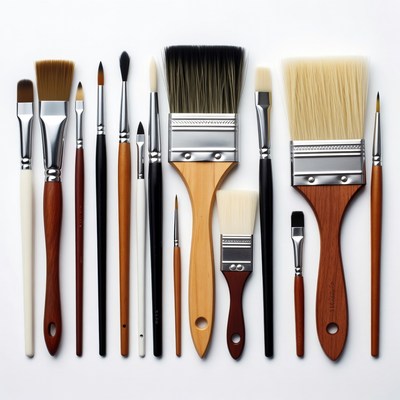 Assortment of Paintbrushes on White Background