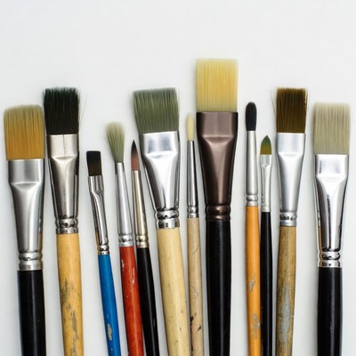 Assortment of Paintbrushes on White Background