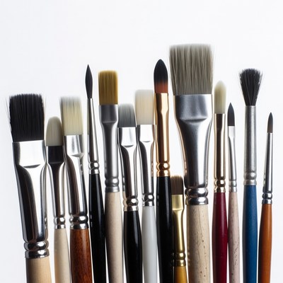 Assortment of Paintbrushes on White Background
