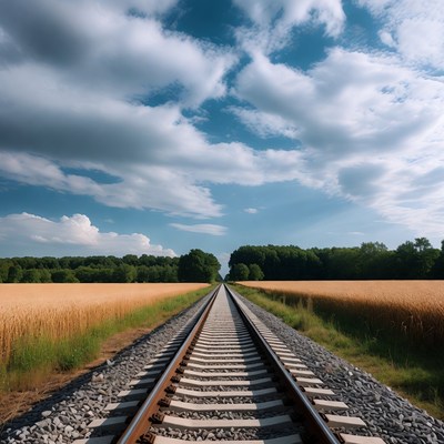 Railroad tracks through wheat field