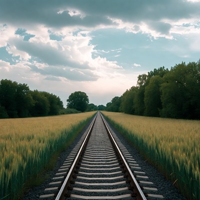 Railroad tracks through wheat field