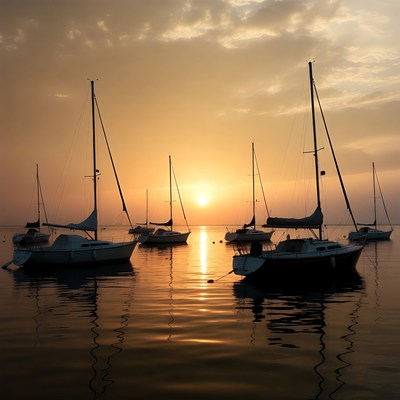 Sailboats at Sunset Silhouette