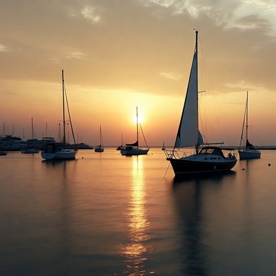 Sailboats at Sunset Harbor
