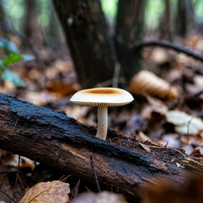 White Mushroom on Forest Log