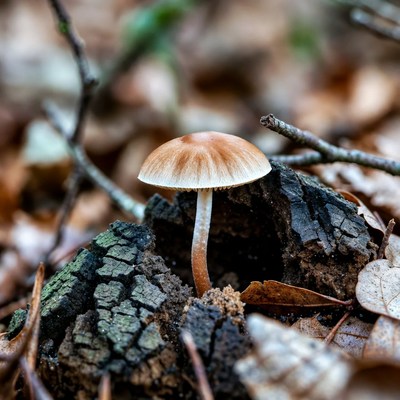 Brown mushroom on forest log