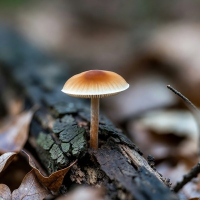 Brown mushroom on forest log