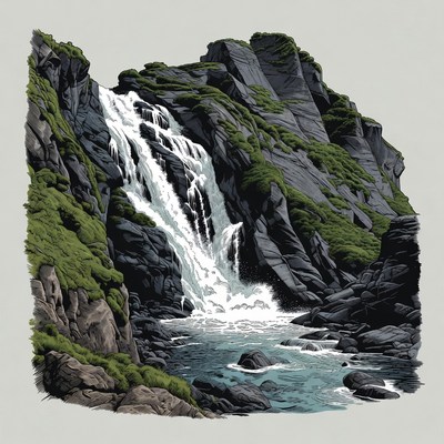 Waterfall cascading over mossy rocks