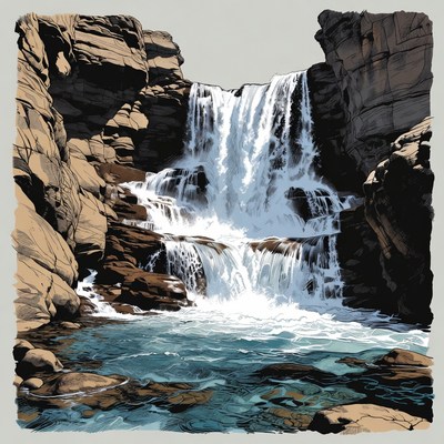 Waterfall cascading between rocky cliffs