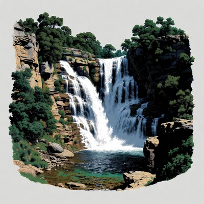 Waterfall cascading between rocky cliffs