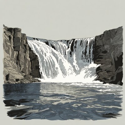 Waterfall cascading between rocky cliffs