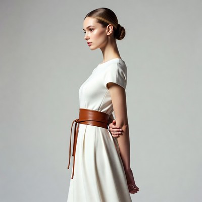 Woman in white dress with leather belt