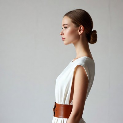 Woman in white dress side profile
