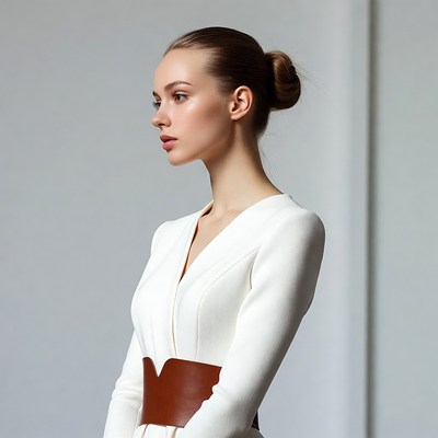Woman in white dress with leather belt