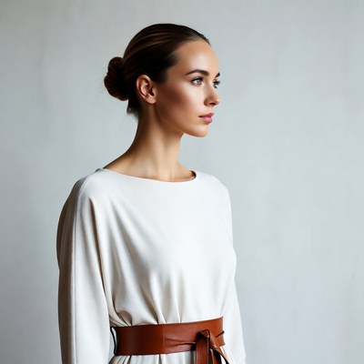 Woman in white dress profile view