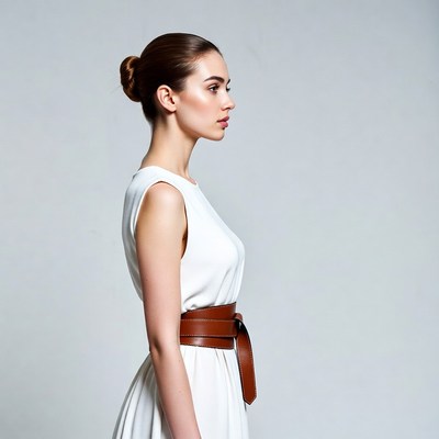 Side profile of woman in white dress