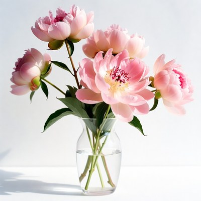 Pink Peonies in Glass Vase