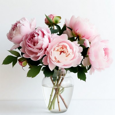 Pink peonies in glass vase
