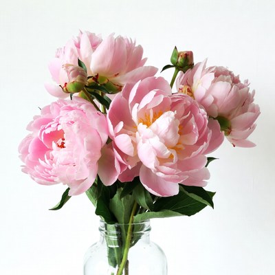 Pink Peonies in Glass Jar