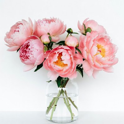 Pink peonies in glass vase