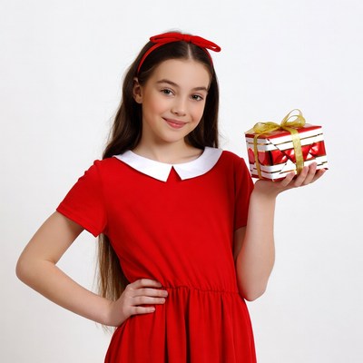 Girl holding red gift box