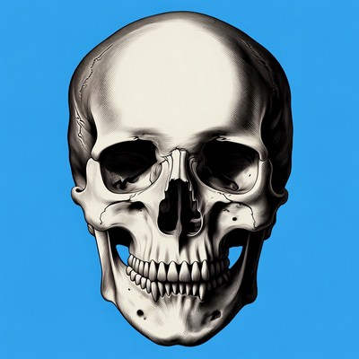 Skull illustration on blue background