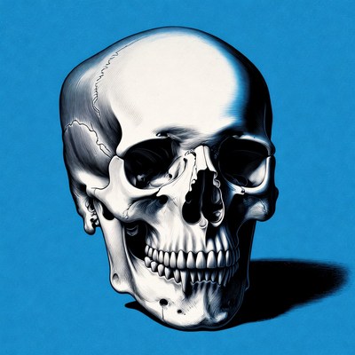 White Skull on Blue Background