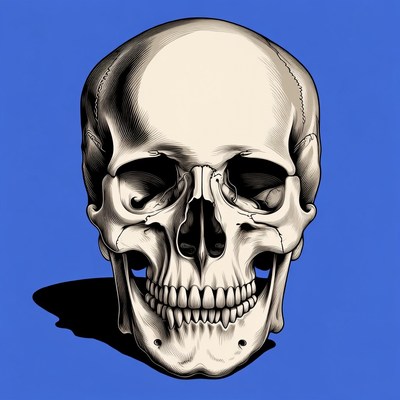 Human Skull Illustration on Blue Background